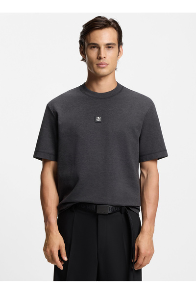 HUGO Gri Erkek Relaxed Logo Baskılı T-Shirt 50553173_DILANSO