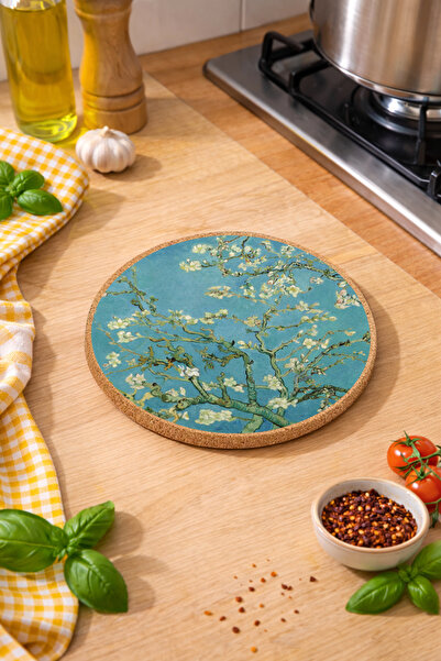 iyi fikirler Van Gogh Badem Ağacı Mantar Nihale Tencere Tava Altığı 19cm Çapı...