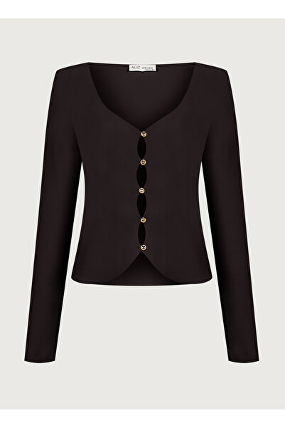 Atelier Aliz V Yaka Kahve Kadın Bluz ALZ-8465