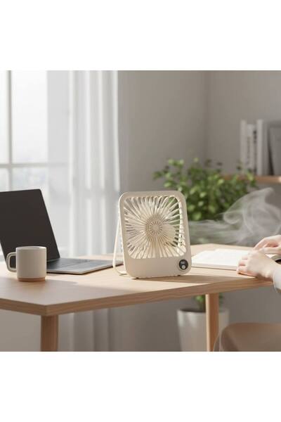 OEM Ventilator birou 3-în-1, 5 Viteze, Încărcare USB-C, Display LED, Crem
