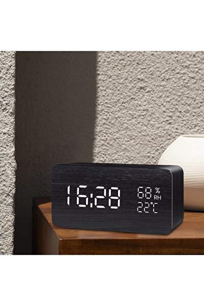 HOVERWAY Digital Howerway Dijital Ekranlı Ahşap Led Çalar Saat - Siyah Siyah ...