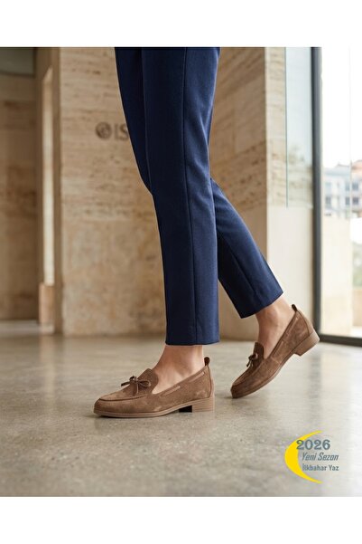 Mammamia Kadın Süet Deri Casual Ayakkabı/ Püsküllü Loafer Modeli/ Tarz ve Şık...