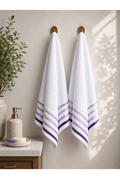 Coton Delux bumbac 100% Set de cu dungi prosoape de mână/cap 50x90 cm – 2 mod...
