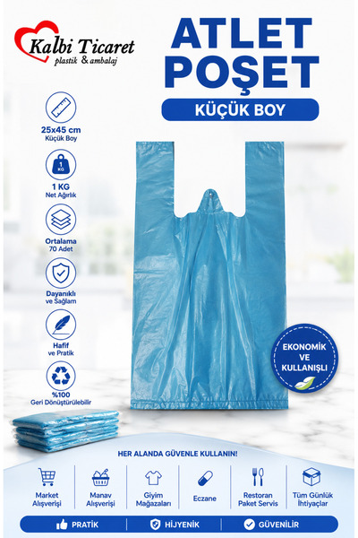 Kalbi Ticaret Kalın Mavi Poşet Küçük Boy 1 Kg Hışır Atlet Poşet Market Manav ...