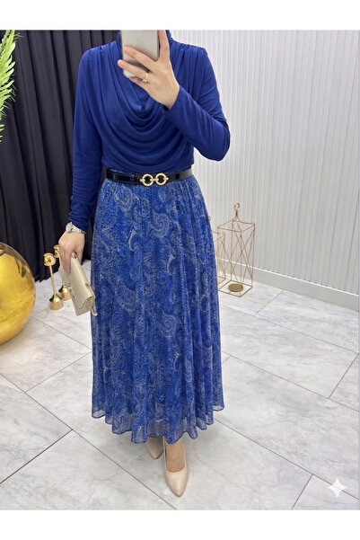 Nursay Chiffon Asymmetrical Cut Hem Skirt and Sandy Blouse Set