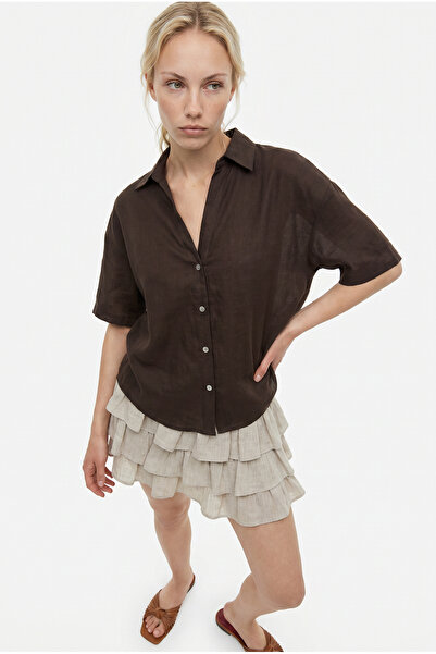 Quzu Short Sleeve Transparent Oversize Shirt Brown