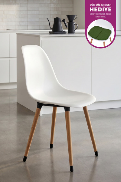 VİLİNZE Eames Naturel Ahşap Ayak Plastik Beyaz Sandalye