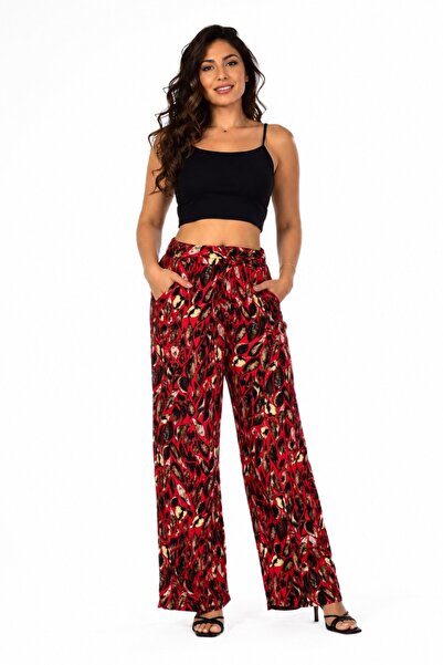 BAGLAN Pantaloni de damă imprimați cu picioare largi și șireturi BGL-ST04626