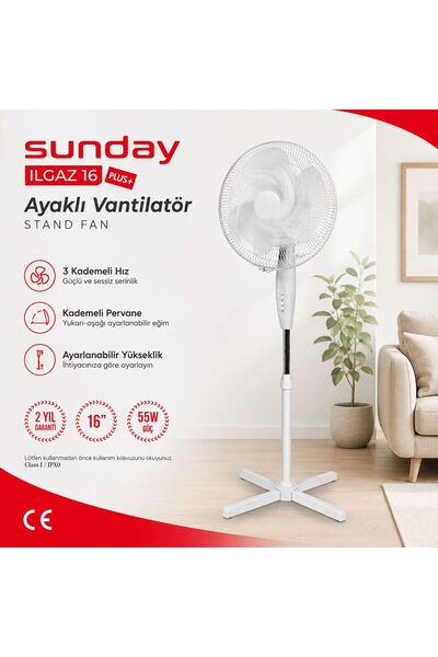 SUNDAY ılgaz 16 AYAKLI VANTİLATÖR PLUS+ (BEYAZ )