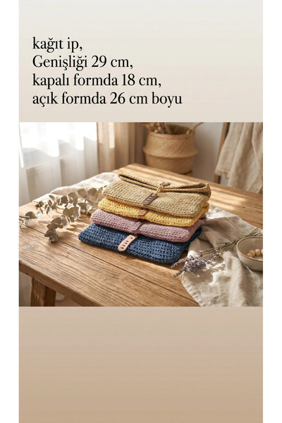 Meya design Doğal Kağıt İp El Örmesi Clutch - Şık Deri Kapamalı, Özel Tasarım...