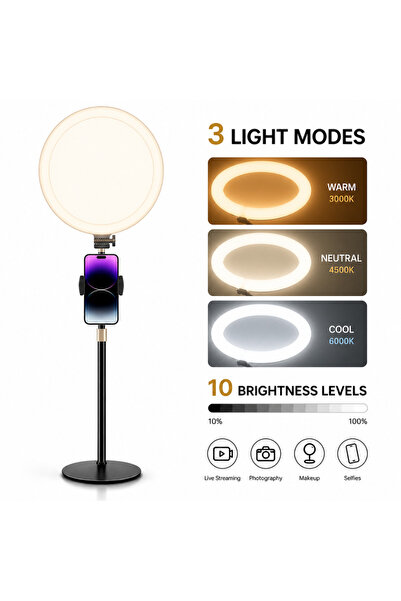 Techone Lampa Circulara Ring Light Profesionala Live Pro, Lumina Calda/Rece/N...
