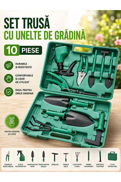 OEM HomeRoy –Set Trusa Cu Unelte De Gradina 10 Piese cu Geantă Depozitare