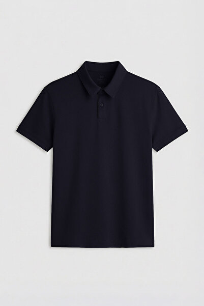 TOMMY LIFE Ανδρικό μπλουζάκι Navy Blue Standard Fit Basic Polo Neck - 87768