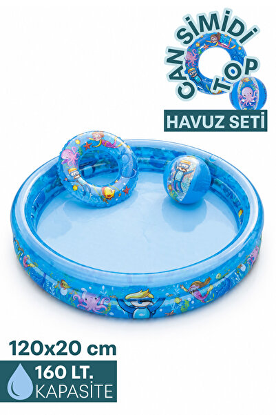 Blooma Yuvarlak Şişme Havuz Seti 120 cm – Simit ve Plaj Topu Hediyeli