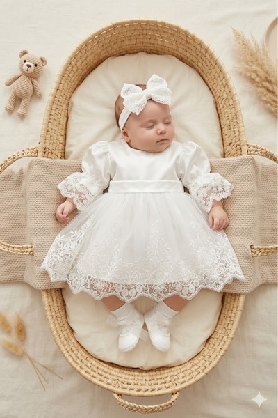 PARK BEBE Kız bebek Mevlüt seti üstü daten altı dantel detaylı özel tasarım 0...