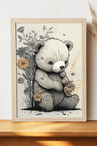 Luna Marissa Αφίσα Floral Bear - Αφίσα ψηφιακής τέχνης από χοντρό χαρτί χωρίς...
