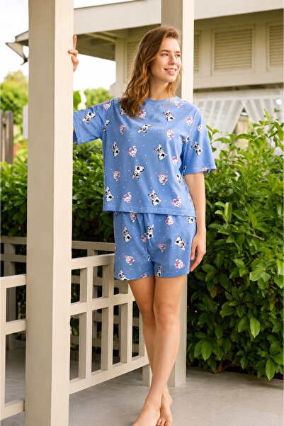 Aydoğan Lodos Store Aydoğan Women's Oversize Short Sleeve Shorts Cotton Pajam...