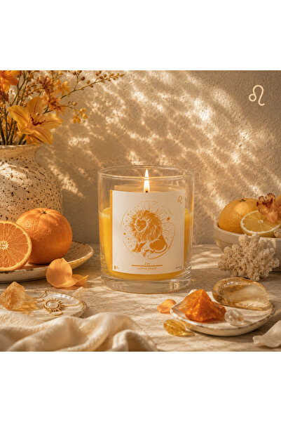 Homery Astrolojik Aslan Burcu Özel Narenciye Kokulu Turuncu Dekoratif Mum Rit...