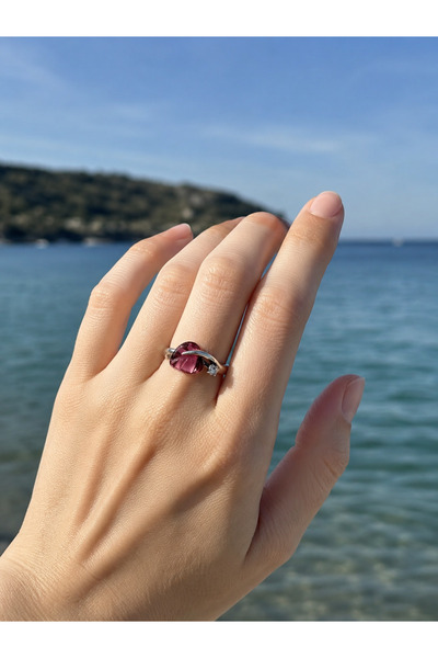 My Story Pembe Murano Kristal Yaprak Gümüş Yüzük
