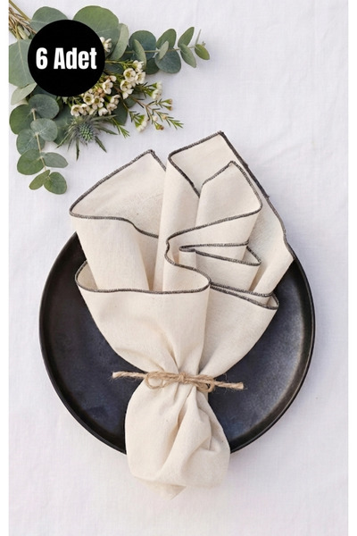 MiniStand Natural Raw Fabric Serving Napkin Set 45X45 cm Large Size Black Ove...