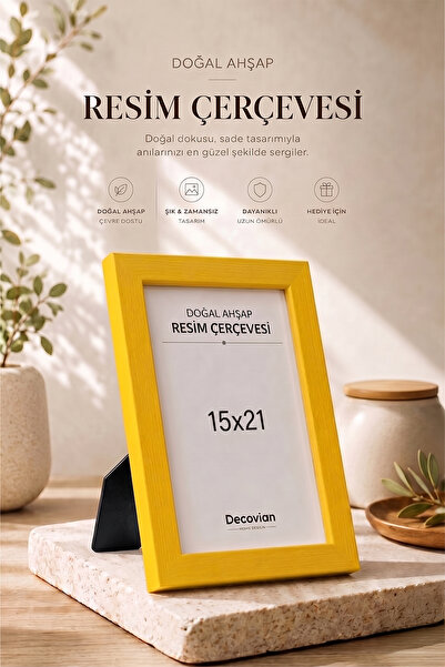 Natural Wooden Modern Standing Single 15x21 Photo Frame - Yellow Desktop Frame-no picture