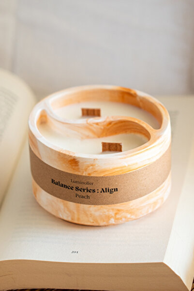 Peach Scented Yin Yang Concrete Soy Candle – Wood Wick, 100% Natural Handmade Decorative Candle
