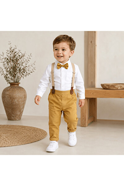Kidohug Costum elegant baieti, Camasa cu maneca lunga, Pantaloni lungi cu bre...