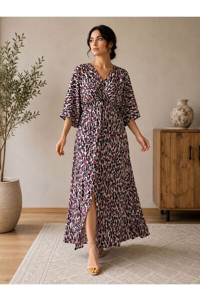 Moda Banuş Καλοκαιρινό μακρύ φόρεμα από απαλό ύφασμα με σκίσιμο