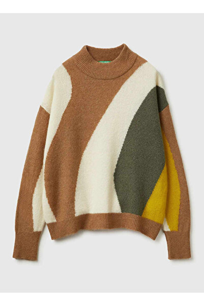 Benetton Crew Neck Regular Multi-Colored Women's Sweater 11Cze10Er