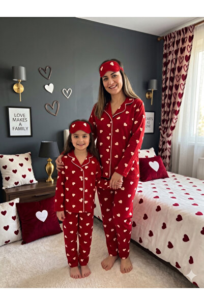 Fil Kids Set de pijamale cu mânecă lungă, guler de cămașă cu imprimeu inimă r...