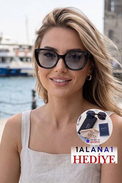 Lozzo Kadın UV400 Büyük Kare Siyah Güneş Gözlüğü 23021 C2 Blue Cam