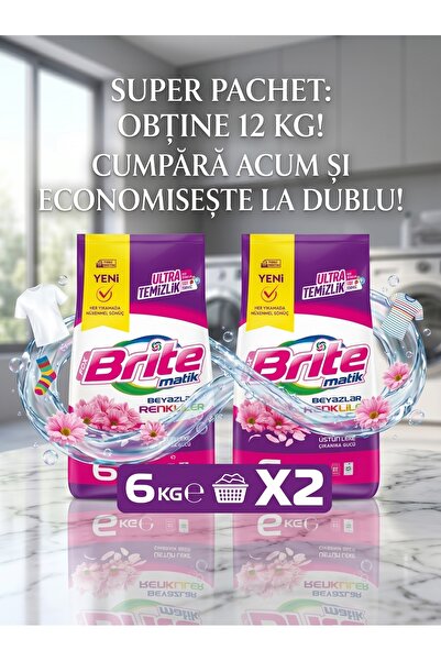 Brite Set de 2 detergenturi automate premium pentru rufe 6 kg (60 de spălări ...