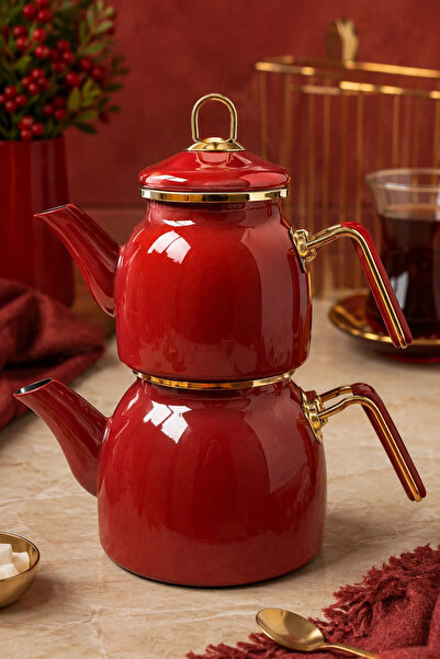 PR HOME Bordo Rose Model Emaye Çaydanlık