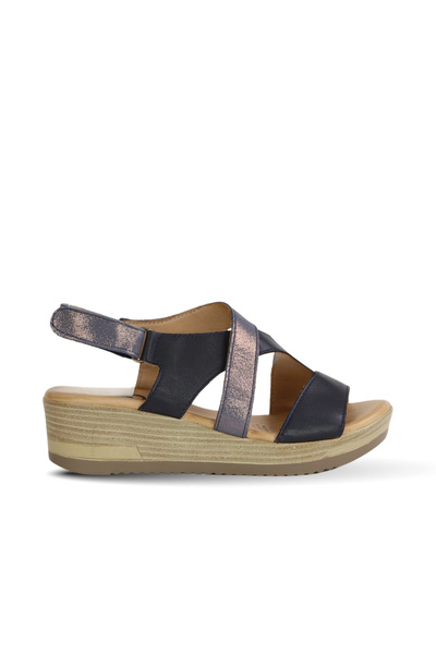 BUENO Shoes Navy Blue Leather Women's Wedge Heel Pcs Sandals 01Wl3306