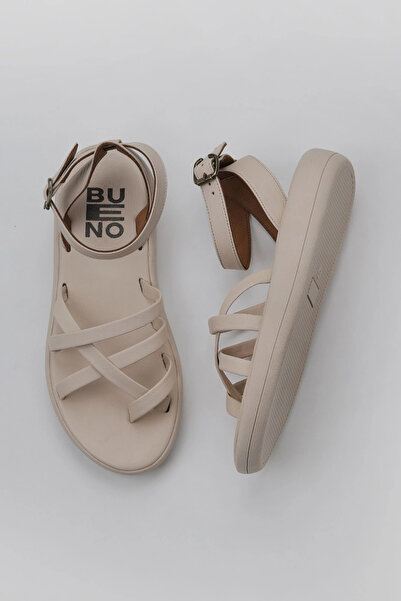 Bueno Shoes Kremowe skórzane damskie sandały typu japonki 01wy2315