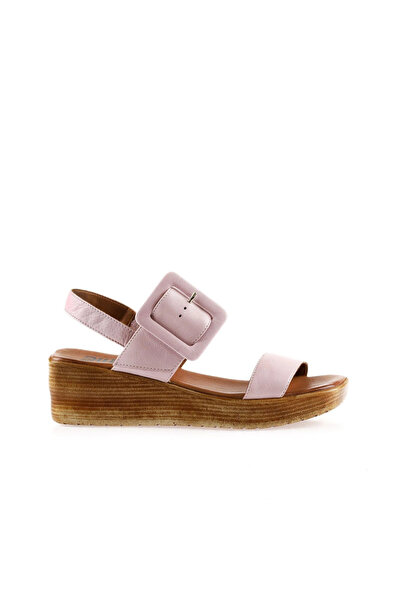 Bueno Shoes Sandale cu toc cu pană pentru femei din piele roz 01ws5908