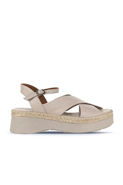 Bueno Shoes Sandale cu toc cu pană pentru femei din piele gri 01wy8205
