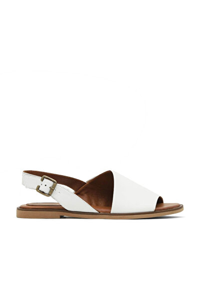 Bueno Shoes Sandale plate de damă din piele albă 01wa5700