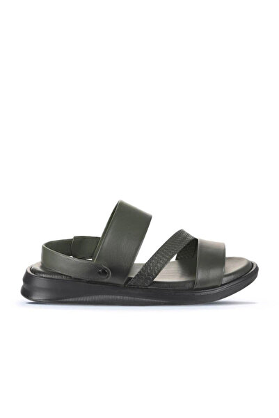 Bueno Shoes Khaki Leather Men's Flat Sandals 25Ms2236