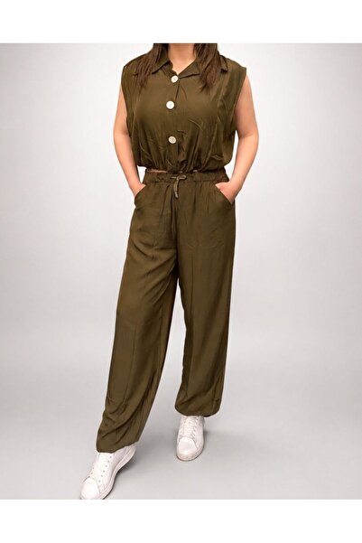 mylunessa Zr Khaki Tensel Set de vestă supradimensionată cu picior subțire di...