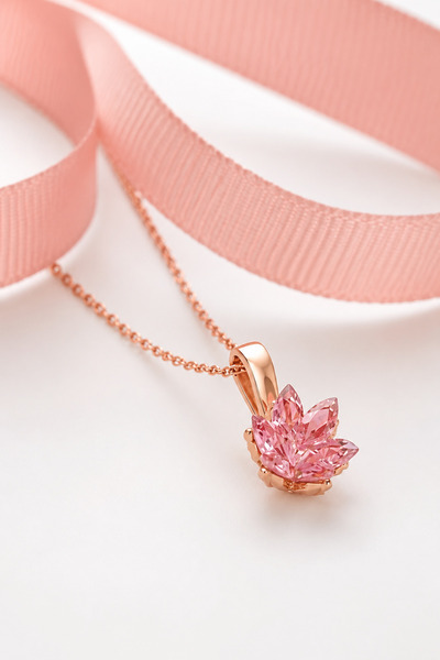 Siset Gümüş 925 Ayar Rose Kaplama Lotus Çiçeği Gümüş Kolye