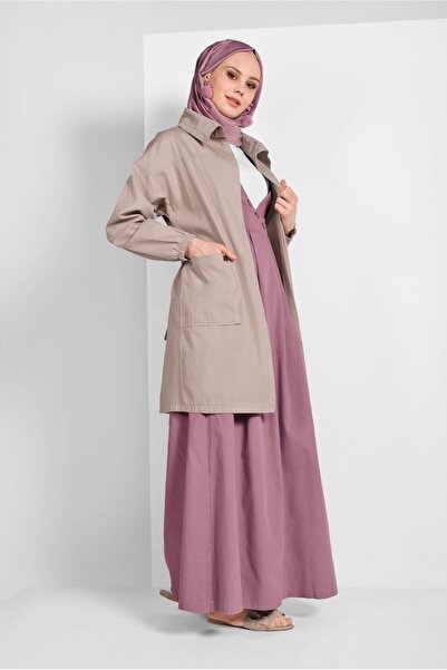 TRENDTESETTÜR KADIN BEJ (TAŞ) KUŞAKLI PAMUKLU TRENÇKOT 88107
