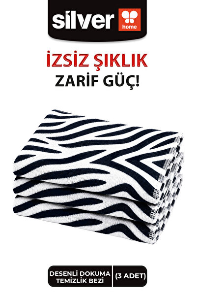 SİLVER HOME Mikrofiber 3lü Zebra Desen Mutfak Bezi 40x40cm