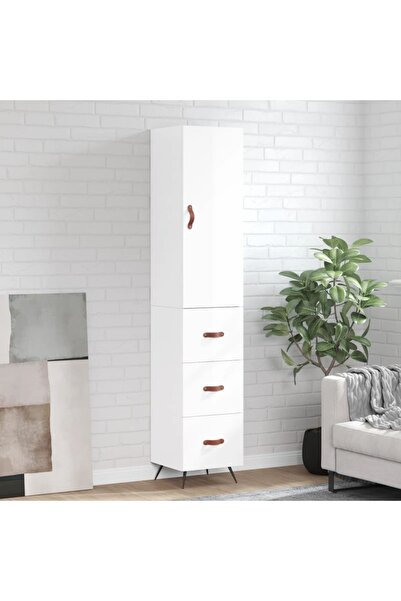 Concept Dulap înalt, alb extralucios, 34,5x34x180 cm, lemn prelucrat