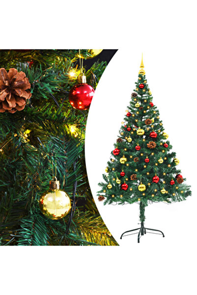 Concept Brad de Crăciun artificial cu globuri și LED-uri, verde, 150 cm