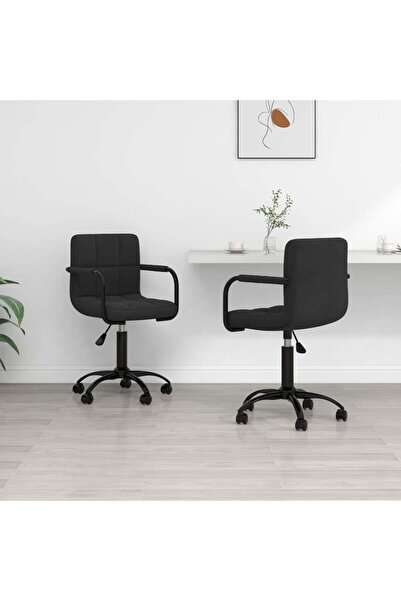 Concept Scaune de bucătărie pivotante, 2 buc., negru, catifea