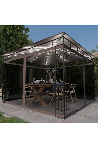 Concept Pavilion cu plasă anti-țânțari&lumini LED,gri taupe, 3x3x2,73 m