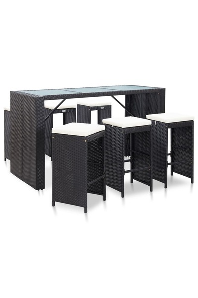 Concept Set mobilier bar de grădină cu perne, 7 piese, negru, poliratan