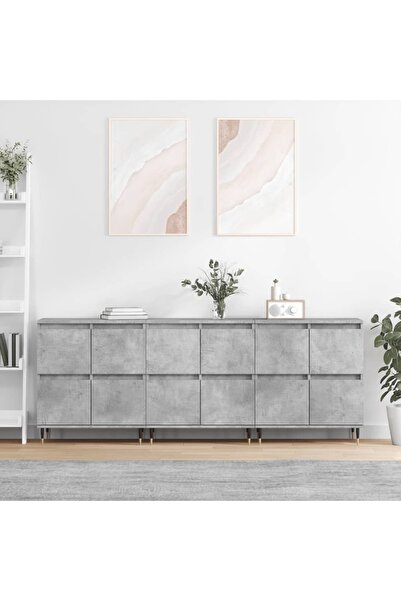 Concept Servante, 3 piese, gri beton, lemn prelucrat