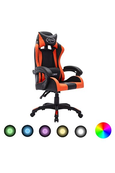 Concept Scaun de racing cu LED RGB, portocaliu & negru, piele ecologică